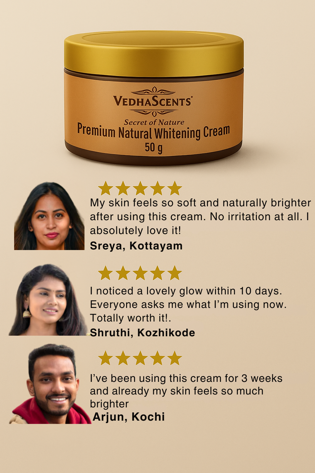 VedhaScents Premium Natural Whitening Cream – 50g