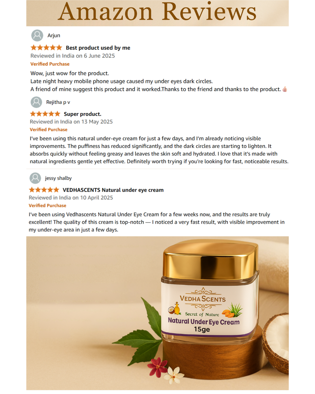 Vedhascents Premium Natural Under Eye Cream - 15g