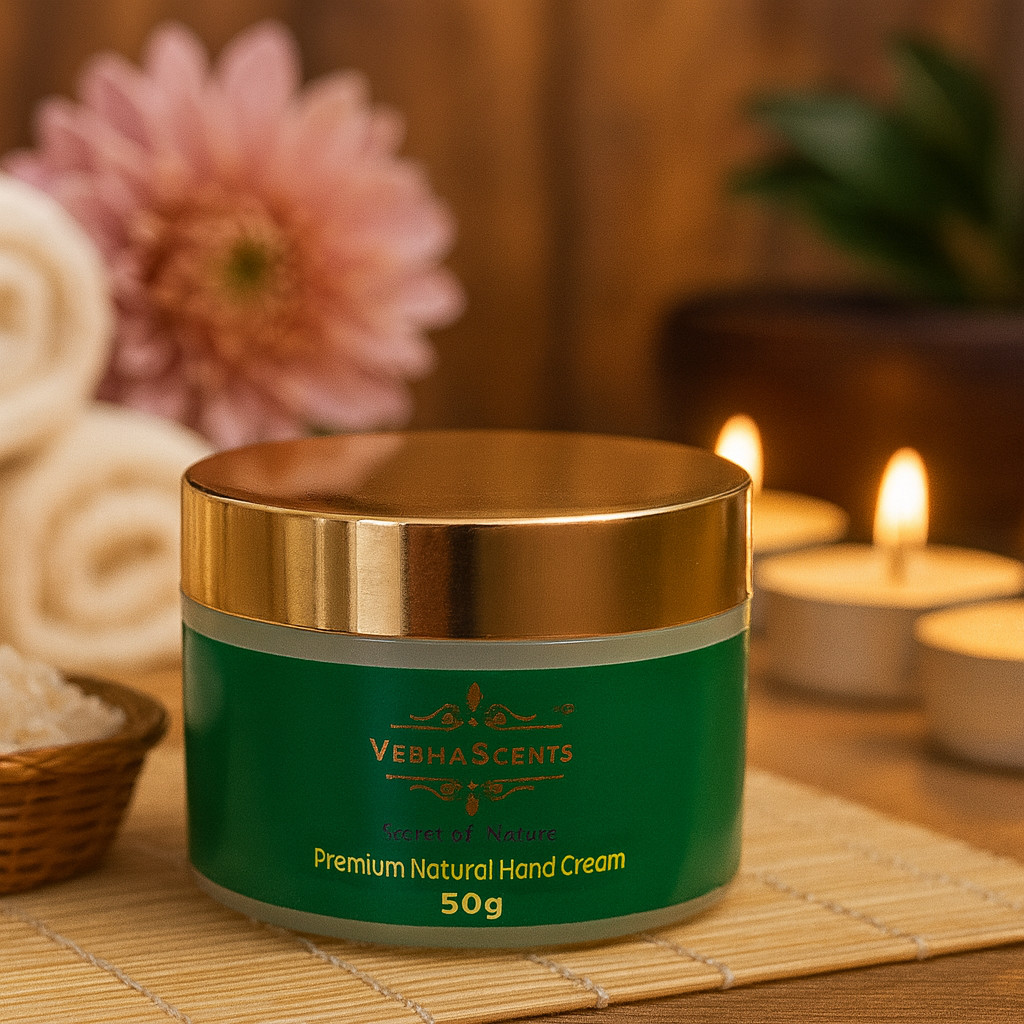 VedhaScents Premium Natural Hand Cream for Dry, Rough, Cracked Hands | Deep Moisturizing, Anti-Aging, Non-Greasy, Herbal Ayurvedic Formula with Essential Oils | Hand Softening & Repair Cream for Women & Men – 50g